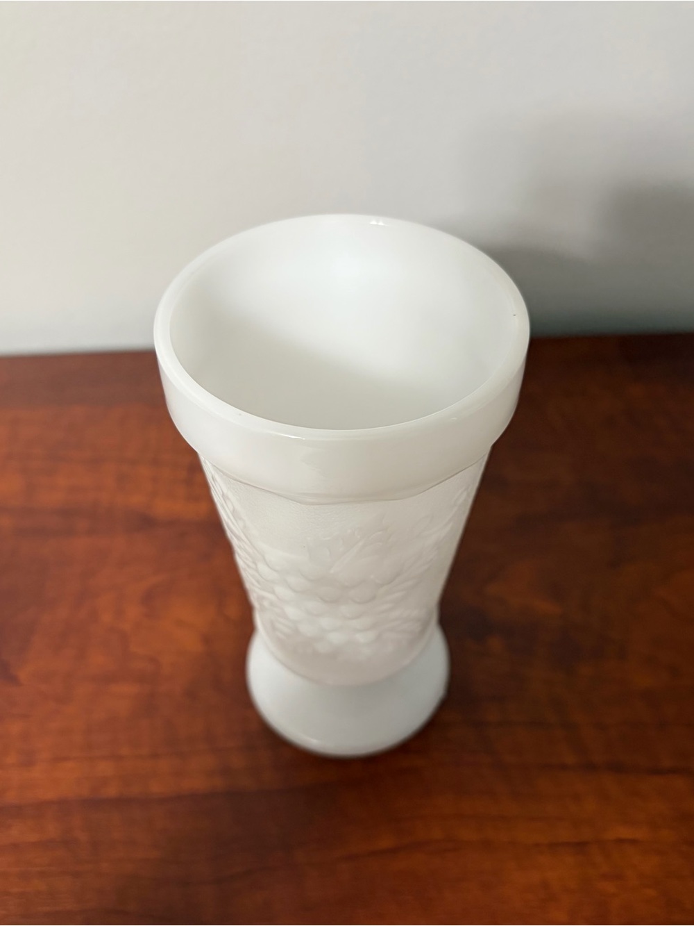 White Milk Glass Pedestal Goblet with Grape Embossing - Picture 3 of 7